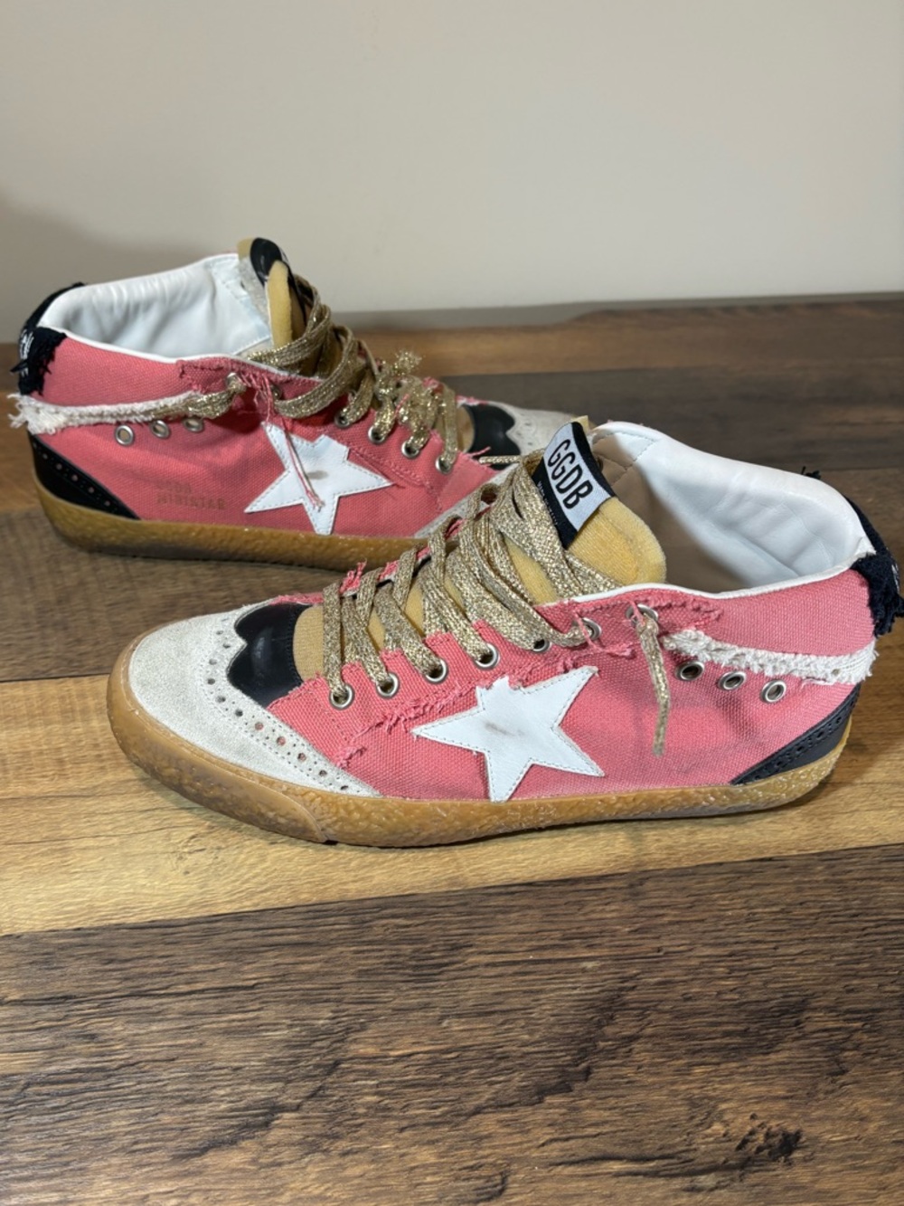 Authentic Golden Goose Midstar salmon pink canvas & white star sneakers 38 euc 8